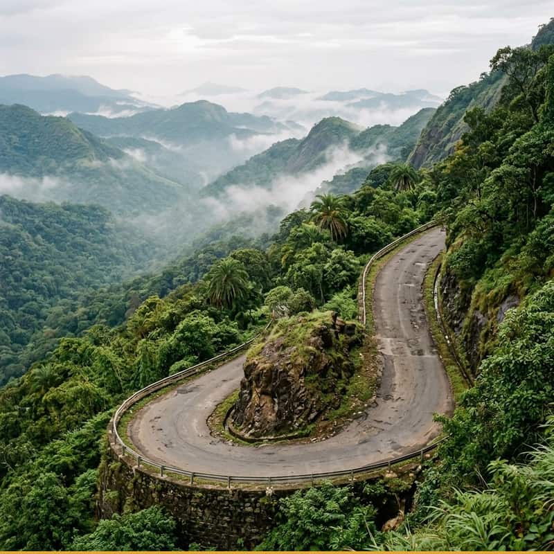 Coimbatore to Valparai 40-Hairpin Ghats tempo traveller rental — 110 km via SH78 (Pollachi-Valparai hill highway) via Aliyar